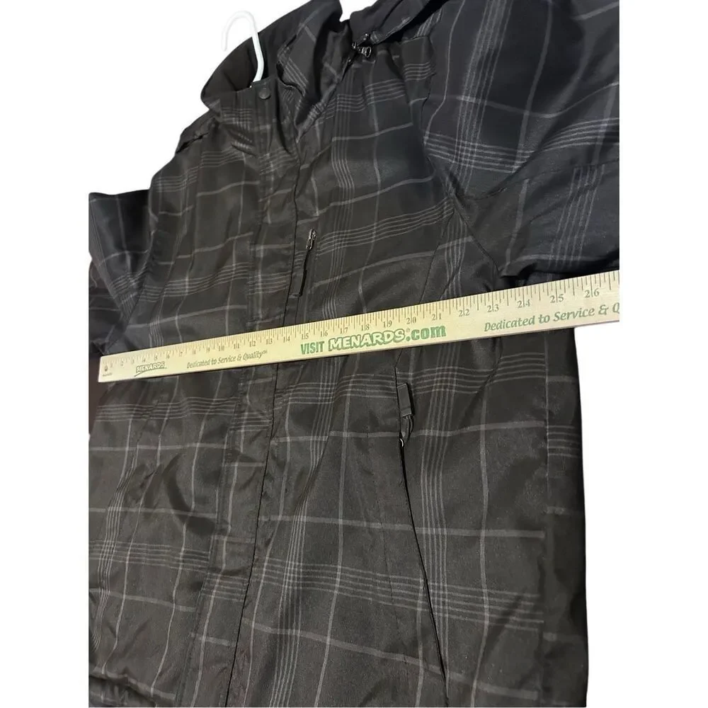 ZeroXposur Men's Size L Black/Gray Plaid Print Full Zip Winter Jacket Coat & Hoo